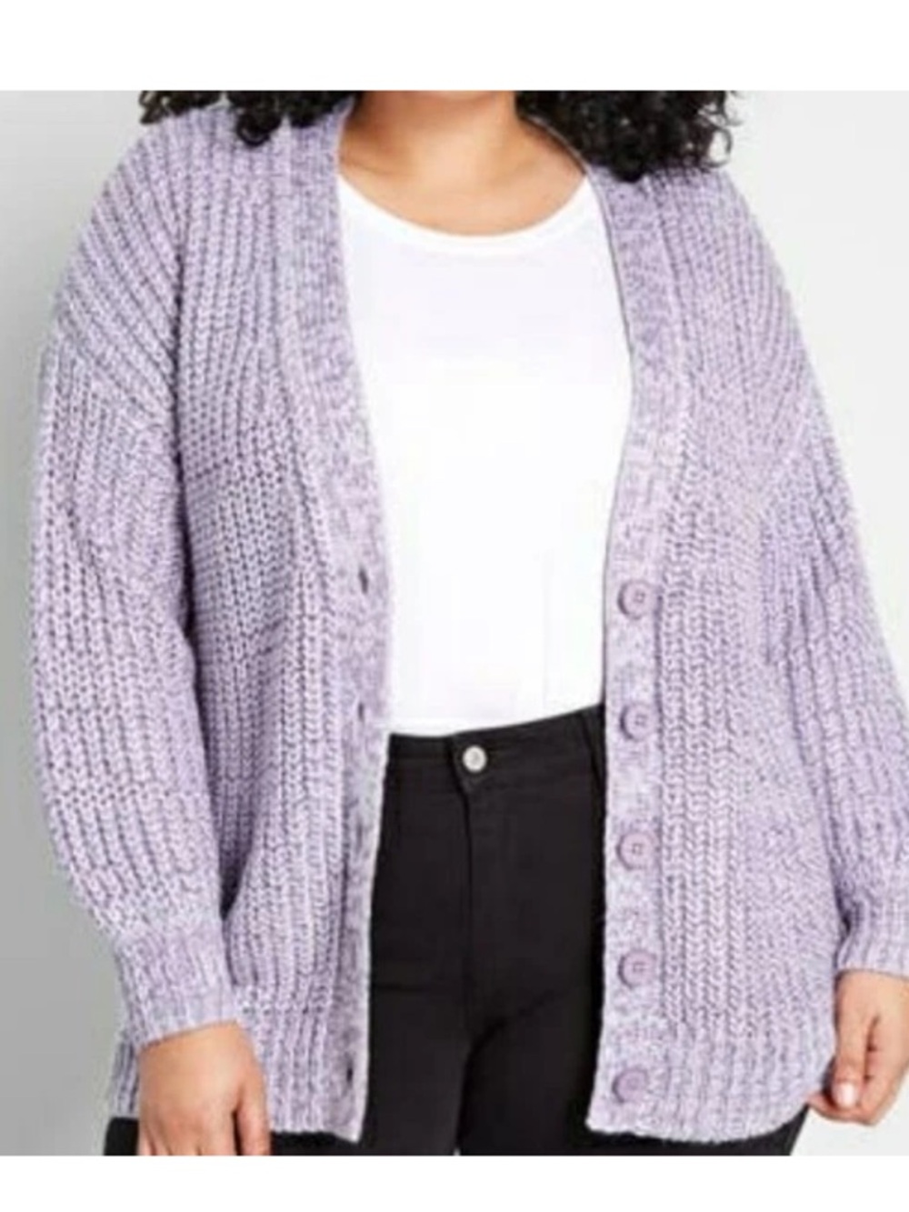 ModCloth Metallic Lilac Chunky Knit Button-Up Oversized Cardigan Sweater